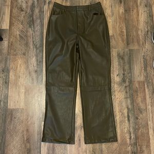 Olive green leather pants